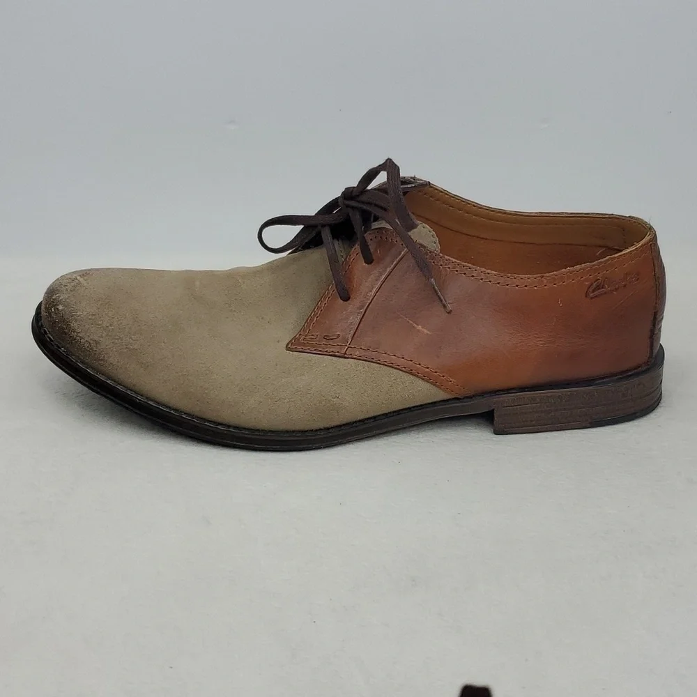 Clarks Hawley Walk Oxfords Wolf Combo Contrasting Leather Tan Brown Mens 8.5